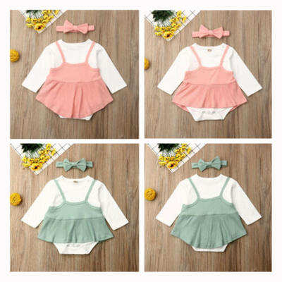 

AU Newborn Baby Girl Clothes Girls Long Sleeve RomperSling Cotton TopHeadwear