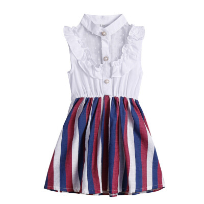 

Baby Girls Summer Sleeveless Patchwork Striped Draped Dress New Kids Children High Quality Casual Soft Cotton Clothing Dress