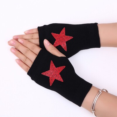 

New Fashion Unisex Winter Warm Knitted Crochet Gloves Black Pattern Series Long Fingerless Arm Warmers Gloves