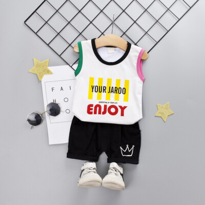 

Multicolor Summer Baby Boys Casual Sleeveless Letter Print Vest T-shirt TopsShorts Costume Set