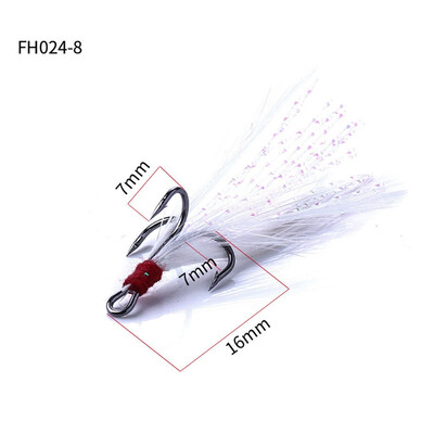 

20pcsbox Fishing Treble Hooks With White Feather High Carbon Steel Feathered Fishhooks Freshwater Fishing
