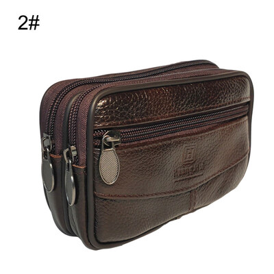 

Casual Men Elderly Waterproof Multi Zip Phone Waist Bag Faux Leather Coin Purse