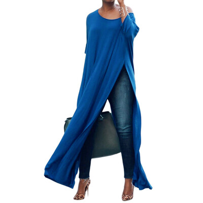 

Women Off The Shoulder Casual High Split Crop Tops Long Maxi Shirt Blouse