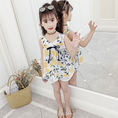 

Summer Casual Baby Girls Flower Pattern Sleeveless Dress With Shorts Kids Toddler Pageant Sundress Set