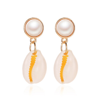 

Natural Cowrie Shell Pendant Drop Earrings Handmade Sea Shell Beads Ear Stud Boho Hawaii Sea Beach Jewelry