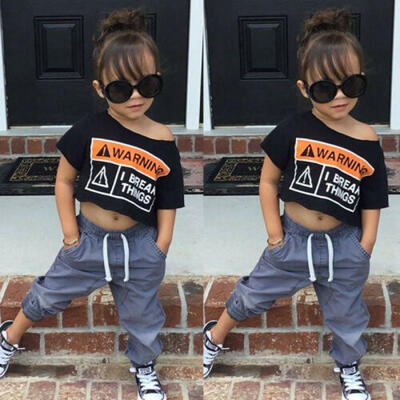 

Fashion Kid Toddler Baby Girl Boat Neck Crop Top T-shirt Leggings Outfit Clothes