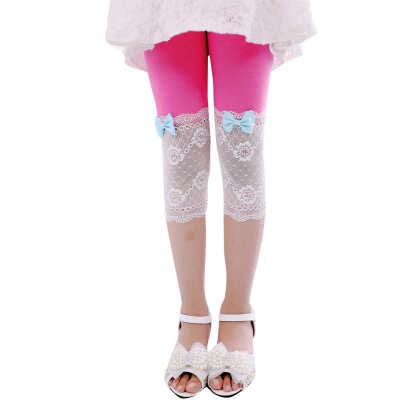 

Fashion Baby Girls Lovely Lace Bowknot Design Calf-Length Pants Cotton Stretch Summer Leggings New