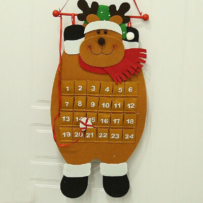 

Christmas Countdown Calendar Felt Cloth Santa Claus Snowman Elk Ornaments Xmas Gift New Year Home Office Pendant Decoration Prop
