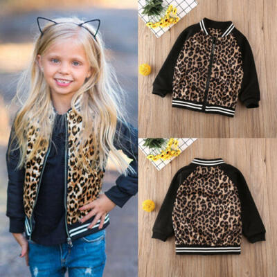 

Toddler Baby Girls Leopard Print Patchwork Zipper Windproof Coat Outwear Jacket