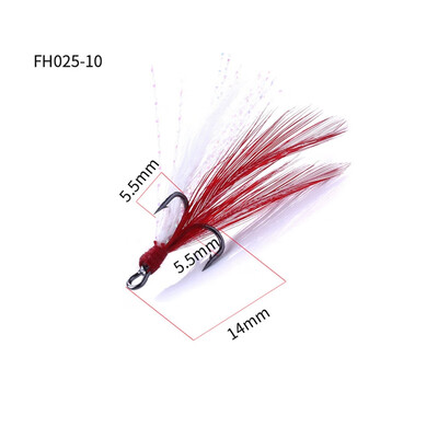 

20pcsbox High Carbon Steel Fishing Treble Hooks With Red Feather High Carbon Steel Feathered Fishhooks