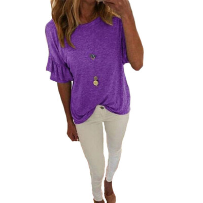 

Plus Size Summer Women Casual Solid Color Flare Short Sleeve O-Neck T-Shirt Top