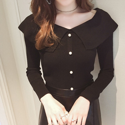 

Autumn Sweet Button Sweater Temperament Kintted Long Sleeve Turn-down Collar Sweater For Women Autumn Winter Clothing