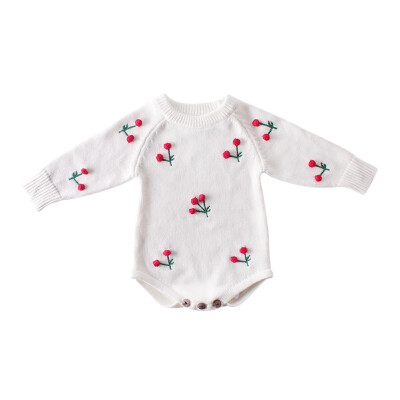 

Baby Girl Romper Autumn Newborn Baby Romper Long Sleeve Knitted Baby Clothes Cotton Cherry Infant Baby Jumpsuit Girl Clothes