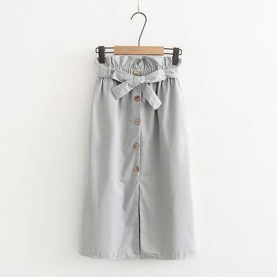 

Summer Autumn Skirts Womens Midi Knee Length Korean Elegant Button High Waist Skirt Female Pleated School Skirt