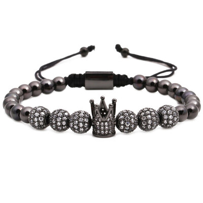 

Charm Bracelets - Luxury CZ Polygon Ball Gold Crown King Bead Bangle Bracelets for Men Women Jewelry