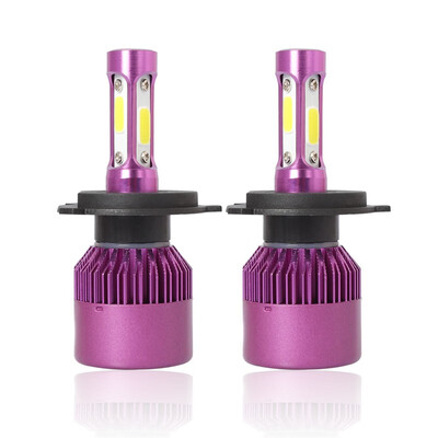 

H4 S2P 2PCS Led Cob LED Chip Car Headlamp 36W 6000k White Light 8000LM Car Bulb Fog Light Purple