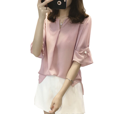 

EFINNY New Women Summer Petal Sleeve White Shirt harajuku Blouse Loose Shirts elegant blusas femininas