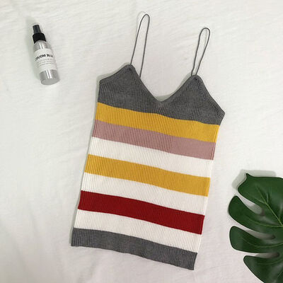 

Women Rainbow tops fashion top casual Stripe Print Wrapped Chest Slim Knitting Vest Bottoming Stretch Sling Bottoming Camisole