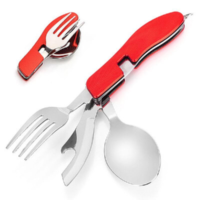 

4 in 1 Multifunctional Camping Utensils Set Stainless Steel Camping Cutlery Flatware Tableware Kit