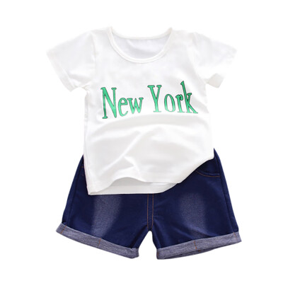 

Summer Baby Boys Clothes Sets Short Sleeve Letter Print Tops T-shirtDenim Shorts Casual Kid Clothing