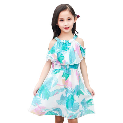 

Girls Dress Summer New Style Fashion Baby Girls Comfortable A-line Chiffon Floral Printed Beach Dress