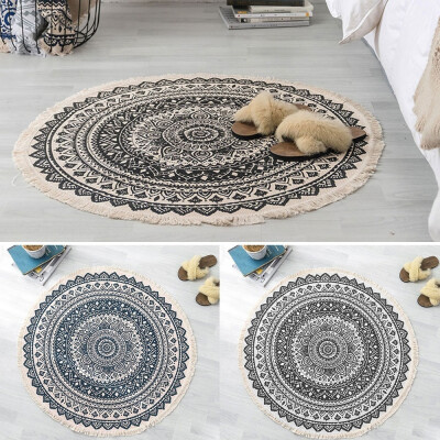 

2 Colors Retro Round Carpet Bedroom Boho Style Cotton Rug National Classic Round Floor Mats