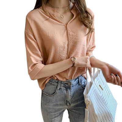 

Women Blouse Short Sleeve Beach Shirts V Neck Summer Casual Loose Tops Fashion Chiffon Blouse Pure Basic Soft Tops Summer