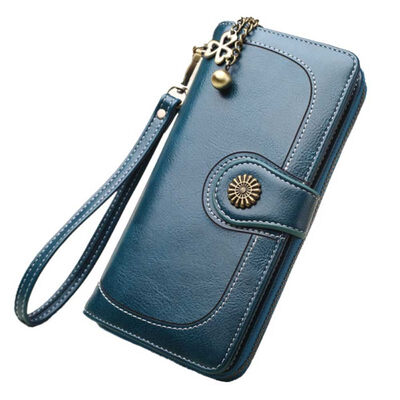 

Women Solid Color Faux Leather Wristlet Wallet Clutch Long Purse Phone Holder