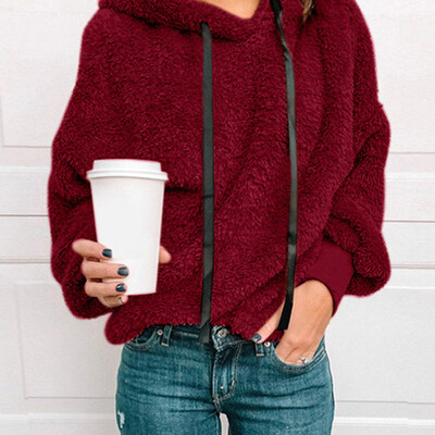 

Autumn Winter Women Fashion Casual Solid Color Fleece Hoodie Long Sleeve