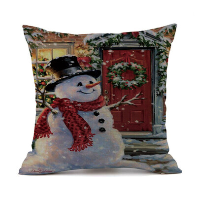 

Tailored Merry Christmas Snowman Cushion Cover Square Pillow Case Home Decor