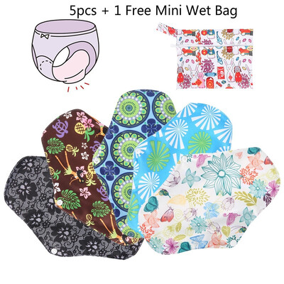 

5pcs Reusable Heavy Flow Menstrual Pads With 1 Pc Mini Wet BagWaterproofAbsorbent