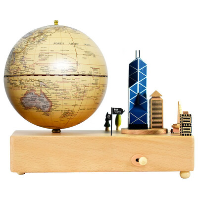 

FUN GLOBE 5 inches 13cm music bell World Globe Skyscraper Desktop Decoration Office Supplies Holiday Gift antique style