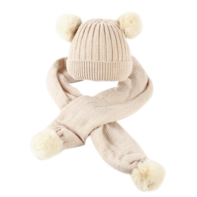 

Baby Winter Warmer Scarf Ball Design Hat Infant Cotton Collar Scarves Neckerchiefs Headwear Set