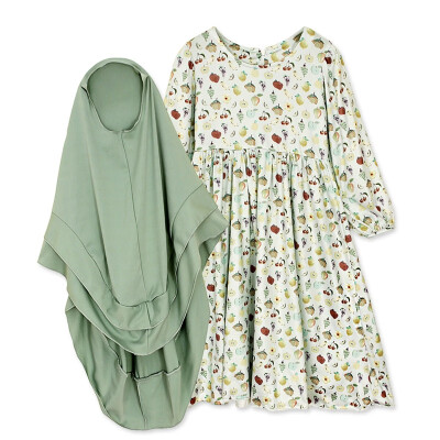 

Lovely Baby Girl Muslim Dress And Hijab Two-piece 1-5T Autumn Suits Casual Floral Pattern Long Sleeve Toddler Girl Cute Dress