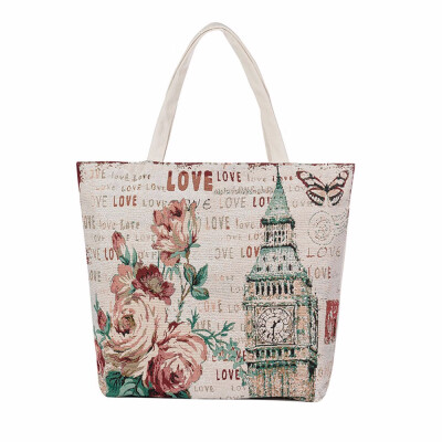 

Gobestart Eiffel Tower Flowers Canvas Tote Casual Beach Bags Women Shopping Bag Handbags