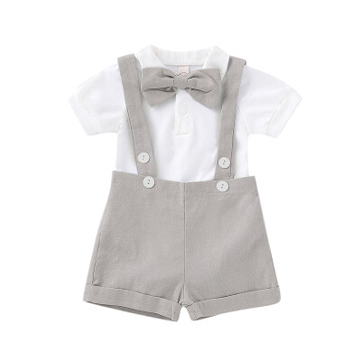 

Summer Set Baby Boy Short Sleeve Casual Shirt Tops Strap Belt Shorts Gentle Outfits Clothes Set With Bowknot