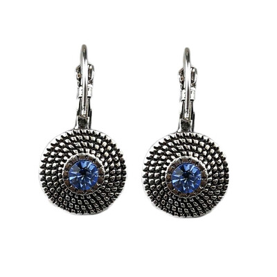 

Crystal Gifts High Retro Quality Jewelry Silver Pretty Earrings Filled Charm Sapphire Round Fashion Blue