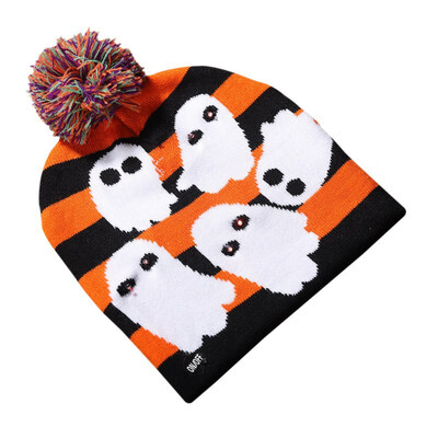 

Halloween New Led Shiny Knit Hat Childrens Adult Hat Party Supplies Pumpkin Ghost With Light Cap Halloween Decoration Hat