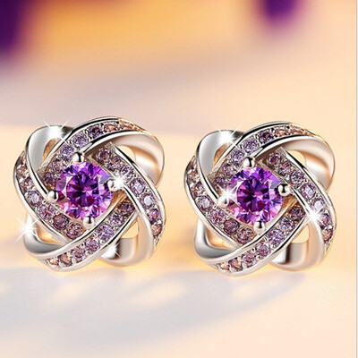 

Women Ethnic Style Retro Star White Copper Wild Jewelry Stud Four-Leaf Earrings
