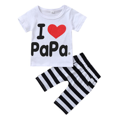 

Summer Baby Boys Girls Clothes Sets Letter Printing Short Sleeve Top And Striped Trousers Kit Kid Casual Two-piece Outfit Set