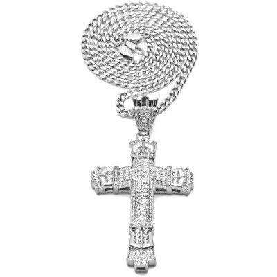 

2019 Jewelry 24K Gold 925 Silver Diamond Pendant Stainless Steel Cross Rhinestone Pendant Necklace Chain Cute