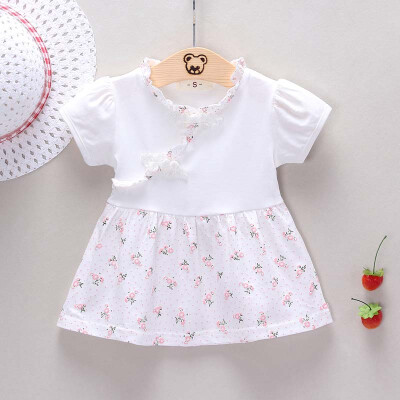 

Summer New Girls Dress Girl Flower Pattern Dress Baby Cotton Floral Princess Dress 2019