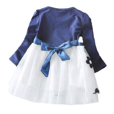 

Baby Dress Baby Girl Dress Long Sleeve Baby Flower Bow Mesh Splicing Long Sleeve Dress