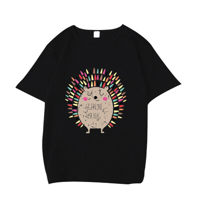 

Cartoon Hedgehog Print T-Shirt Girl Short Sleeves O-Neck Tshirt Feminist Tee Print Harajuku T-shirt Women Tops