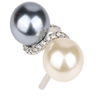 

Double Color Simulated Pearl Rings For Women Shinning Rhinestones Wide Alloy Band Statement Ring Fashion Jewelry