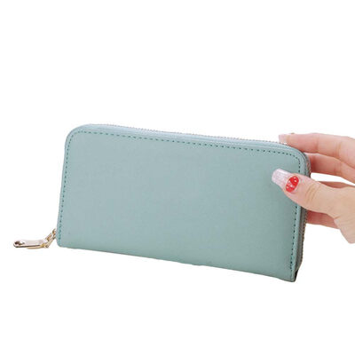 

Women Fashion Solid Color Zipper Long Purse Faux Leather Wristlet Clutch Wallet