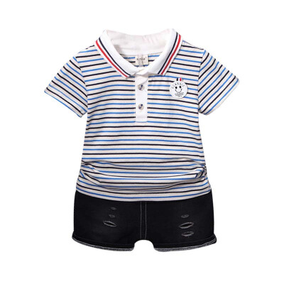 

Baby Boy Clothes Summer Kids Clothes Sets Lapel T-shirtPants Suit stripe Printed Clothes Hot Sale Sport Suits