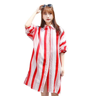 

New Long-sleeved Striped Beach Sunscreen Clothing Female Summer Fall 2019 Long Coat Thin Section Sunscreen Cover Casual Loose Sh