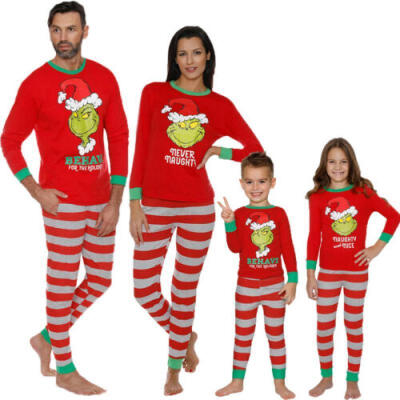 

Family Matching Christmas Sleepwear Women Men Kids Xmas Nightwear Pajamas Red