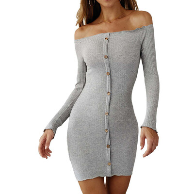 

Women Fashion Sexy Off-The-Shoulder Dress Long Sleeve Bodycon Hip Dress